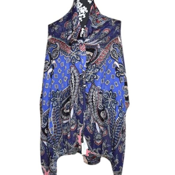 NWT Talbots long scarf navy blue paisley and floral - Picture 4 of 7